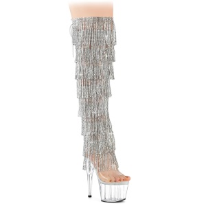 Argent 18 cm pole dance exotic botte overknee plateforme frangees strass