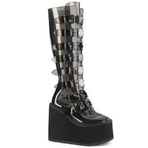 Compense 14 cm S815 plateforme bottes femme  boucles noir vinyle