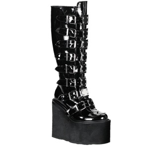 Compense 14 cm S815 plateforme bottes femme  boucles noires LA