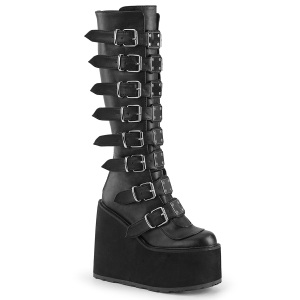 Compense 14 cm S815 plateforme bottes femme  boucles noires PU