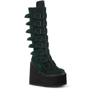 Compense 14 cm S815 plateforme bottes femme  boucles vertes velours