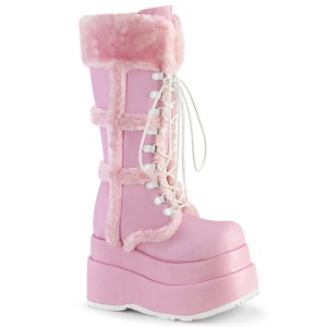 Fausse fourrure 11,5 cm BEAR-202 emo bottes femmes  pyramidal plateforme en rose