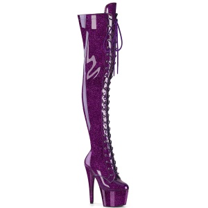 Glitter 18 cm ADORE-3020GP bottes cuissardes talons hauts  lacets Violet