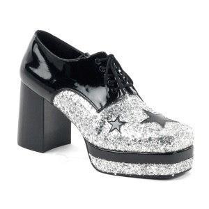 Glitter GLAMROCK-02 disco chaussures de proxnte hommes 70  plateforme argent