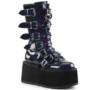 Hologramme 9 cm DAMNED-225 plateforme bottes femme hauteur mollet  boucles noir