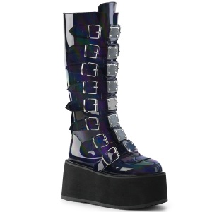 Hologramme 9 cm DAMNED-318 plateforme bottes hautes femme  boucles noir