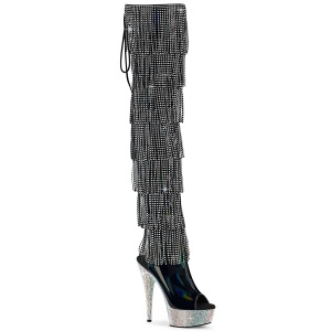 Noir 15 cm pole dance exotic botte overknee plateforme frangees strass