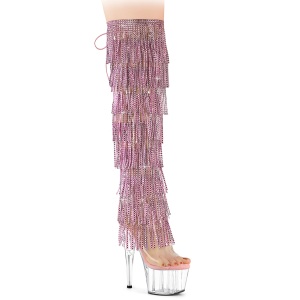 Rose 18 cm pole dance exotic botte overknee plateforme frangees strass