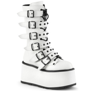 Vegan 9 cm DAMNED-225 plateforme bottes femme hauteur mollet  boucles blanc