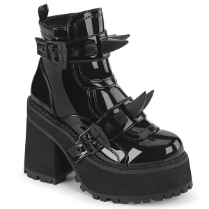 Verni 12 cm ASSAULT-72 botas de tornozelo  semelles cloutes et plateforme pour femmes en noir