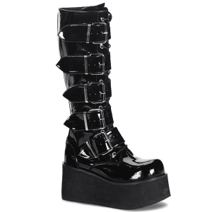 Verni 8,5 cm TTRASH518 cyberpunk plateforme bottes hautes homme noir