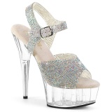 Argent 15 cm DELIGHT-N chaussures  talons strass transparent plateforme