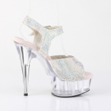 Argent 15 cm DELIGHT-N chaussures  talons strass transparent plateforme