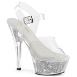 Argent 15 cm KISS-208RSI chaussures  talons strass transparent plateforme