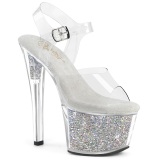 Argent 18 cm SKY-308RSI chaussures  talons strass transparent plateforme