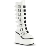 Compense 14 cm S815 plateforme bottes femme  boucles blanc PU