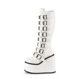 Compense 14 cm S815 plateforme bottes femme  boucles blanc PU