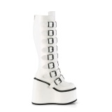 Compense 14 cm S815 plateforme bottes femme  boucles blanc PU