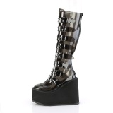 Compense 14 cm S815 plateforme bottes femme  boucles noir vinyle