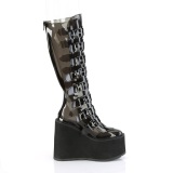 Compense 14 cm S815 plateforme bottes femme  boucles noir vinyle