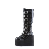 Compense 14 cm S815 plateforme bottes femme  boucles noires PU