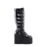 Compense 14 cm S815 plateforme bottes femme  boucles noires PU