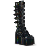 Compense 14 cm S815 plateforme bottes femme  boucles noires hologramme