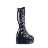 Compense 14 cm S815 plateforme bottes femme  boucles noires hologramme