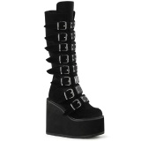 Compense 14 cm S815 plateforme bottes femme  boucles noires velours