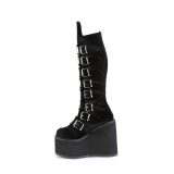 Compense 14 cm S815 plateforme bottes femme  boucles noires velours