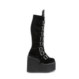 Compense 14 cm S815 plateforme bottes femme  boucles noires velours