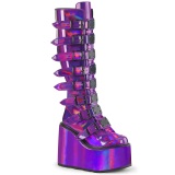 Compense 14 cm S815 plateforme bottes femme  boucles pourpre hologramme