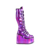 Compense 14 cm S815 plateforme bottes femme  boucles pourpre hologramme