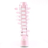 Compense 14 cm S815 plateforme bottes femme  boucles rose hologramme