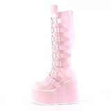 Compense 14 cm S815 plateforme bottes femme  boucles rose hologramme