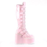 Compense 14 cm S815 plateforme bottes femme  boucles rose hologramme