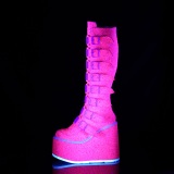 Compense 14 cm S815 plateforme bottes femme  boucles rose neon