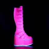 Compense 14 cm S815 plateforme bottes femme  boucles rose neon