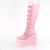 Compense 14 cm S815 plateforme bottes femme  boucles rose vinyle