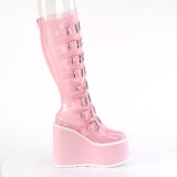 Compense 14 cm S815 plateforme bottes femme  boucles rose vinyle