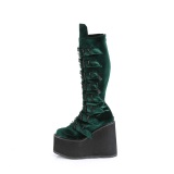 Compense 14 cm S815 plateforme bottes femme  boucles vertes velours