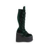 Compense 14 cm S815 plateforme bottes femme  boucles vertes velours