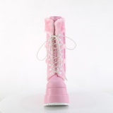 Fausse fourrure 11,5 cm BEAR-202 emo bottes femmes  pyramidal plateforme en rose