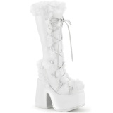 Fausse fourrure goth 13 cm femme botte plateforme pais talon chunky blanc