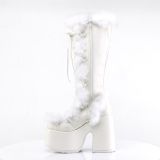 Fausse fourrure goth 13 cm femme botte plateforme pais talon chunky blanc