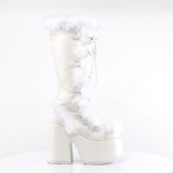 Fausse fourrure goth 13 cm femme botte plateforme pais talon chunky blanc