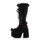 Fausse fourrure goth 13 cm femme botte plateforme pais talon chunky noire