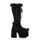 Fausse fourrure goth 13 cm femme botte plateforme pais talon chunky noire