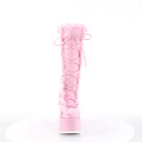 Fausse fourrure goth 13 cm femme botte plateforme pais talon chunky rose