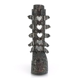 Glitter 14 cm SWING-G plateforme bottes femme hauteur mollet  boucles noir